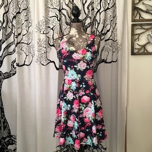 NWOT Navy & Pink Floral Skater Dress SZ M